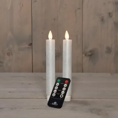 Anna&apos;s Collection LED dinerkaars flame effect rustiek 18 cm parel 2 stuks