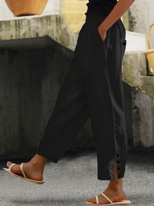 Loose Buttoned Cotton And Linen Linen Pants