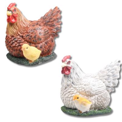 Kip met kuiken tuin beeldje 2x - voor binnen/buiten - H19 cm - dieren tuinbeelden