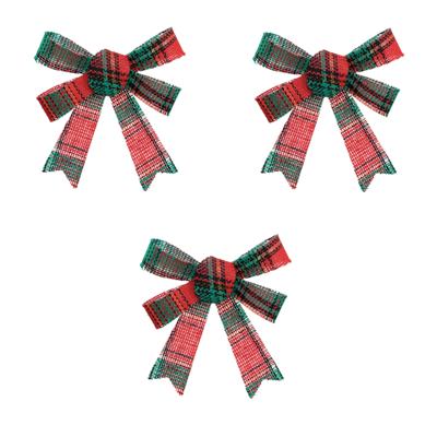 Feeric Christmas kerststrikjes - 3x - rood - groen geblokt - 14 cm - polyester - strikjes