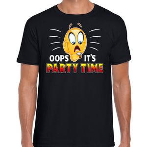 Funny emoticon t-shirt oops it is party time zwart voor heren - Fun / cadeau - Foute party kleding