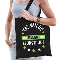 Cadeau tas voor juf - zwart/groen - katoen - 42 x 38 cm - Tas van de aller leukste juf