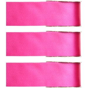 3x Hobby/decoratie fuchsia roze satijnen sierlinten 2,5 cm/25 mm x 25 meter