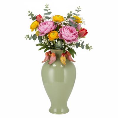 Vaas Spring birds - pistache groen - keramiek - D23 x 42 cm - bloemenvaas