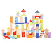 Ecotoys 100-delige kleurrijke houten blokkenset met sorteerder - Vanaf 18 maanden - thumbnail