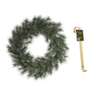 Groene kerstkrans 60 cm Malmo met gouden hanger - thumbnail