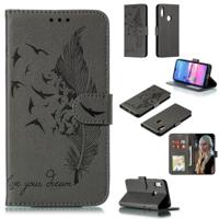 Feather patroon Litchi textuur horizontale Flip lederen draagtas met portemonnee & houder & kaartsleuven voor Huawei Y6 (2019)/Honor Play 8A (grijs)