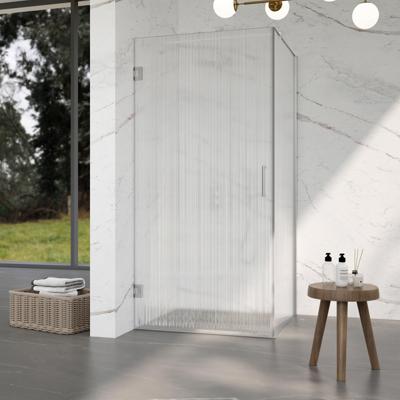 Fortifura Galeria Douchecabine - 90x90x200cm - scharnieren - deurgreep - stabilisatiestang - helder geribbeld - veiligheidsglas - Geborsteld RVS PVD (Rvs) SW1208821/SW1122566/SW797908/SW797951