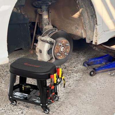 Monteurskruk op Wielen Afneembare Kruipstoel met Materiaalbak Gereedschapshouder Stevige 136 kg Rollende Kruk voor Reparatiewerkplaatsen