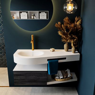 MONDIAZ RIVA 120cm badmeubel onderkast / planchet kleur Antracite met 1 lade. Wastafel DULCET links 1 kraangat kleur Talc. MONDIAZ RIVA 120cm badmeubel onderkast / planchet kleur Antracite met 1 lade. Wastafel DULCET links 1 kraangat kleur Talc.