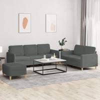 3-delige Loungeset met kussens stof donkergrijs