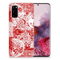 Silicone Back Case Samsung Galaxy S20 Angel Skull Rood