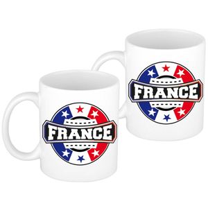 2x stuks france / Frankrijk logo supporters mok / beker 300 ml - feest mokken