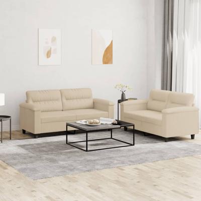 2-delige Loungeset met kussens microvezelstof crèmekleurig