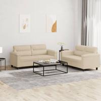 2-delige Loungeset met kussens microvezelstof crèmekleurig