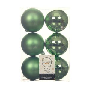 12x stuks kunststof kerstballen groen 8 cm glans/mat - Kerstbal