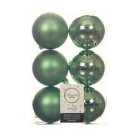 12x stuks kunststof kerstballen groen 8 cm glans/mat - Kerstbal - thumbnail