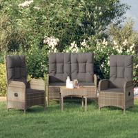 3-delige Tuinset met kussens poly rattan grijs