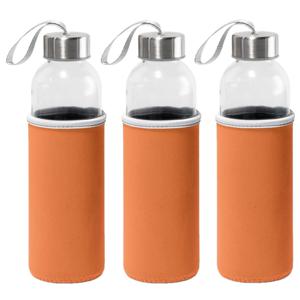 Sport waterfles/drinkfles - 3x - met softshell beschermhoes oranje - 520 ml - Sportfles - Bidon