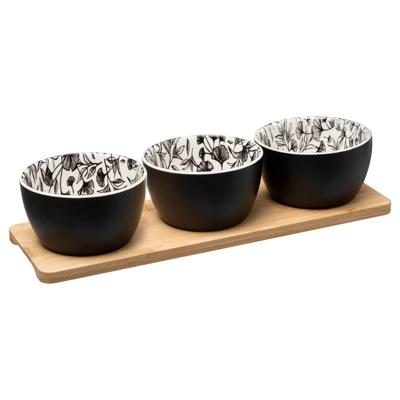 5Five Serveerplank bamboe - met 3x schaaltjes - 30 x 10 cm - tapas en saus schaaltjes - hapjes