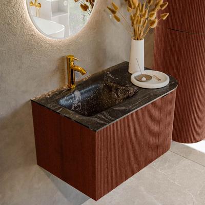 Badmeubel Mondiaz Kurve-Dlux | 75 cm cm | Meubelkleur Ruby | Wastafelkleur Lava | Solid surface | Wasbak links zijde spoelbak | 1 kraangat