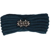 Gebreide winter hoofdband petrol blauw voor dames One size  -