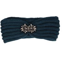 Gebreide winter hoofdband petrol blauw voor dames