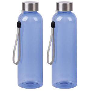 Waterfles / drinkfles / sport bidon Olympic - 2x - blauw - kunststof - 500 ml - rvs schroefdop