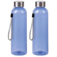 Waterfles / drinkfles / sport bidon Olympic - 2x - blauw - kunststof - 500 ml - rvs schroefdop - thumbnail