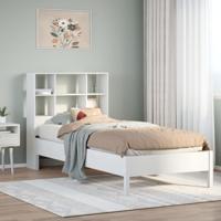 Bed met boekenkast zonder matras grenenhout wit 90x190 cm