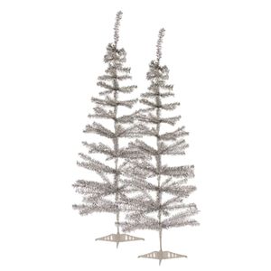 2x stuks kleine zilveren kerstbomen van 120 cm