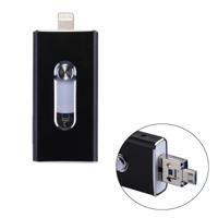 RQW-02 3 in 1 USB 2.0 & 8 Pin & Micro USB 128GB Flash Drive voor iPhone & iPad & iPod & meeste Android Smartphones & PC Computer(Black)