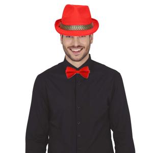 Verkleedkleding setje 2 delig - rood - hoed met vlinderstrikje - voor heren/dames