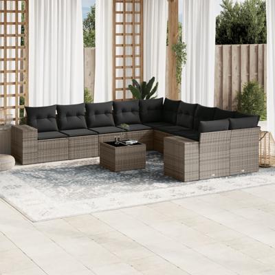 11-delige Loungeset met kussens poly rattan grijs