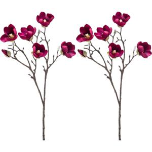 Kunstbloem Magnolia tak - 2x - 65 cm - kersen roze - Kunst zijdebloemen