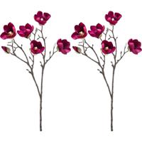 Kunstbloem Magnolia tak - 2x - 65 cm - kersen roze - Kunst zijdebloemen