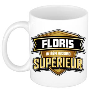 Naam mok Floris - wit - Superieur - keramiek - 300 ml - cadeau collega beker