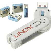 LINDY USB-Lock + Key USB-A-poortslot Set van 4 stuks Blauw Incl. 1 sleutel