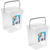 2x stuks opslagboxen/emmers kunststof met deksel transparant 5 liter 20 x 17 x 23 cm