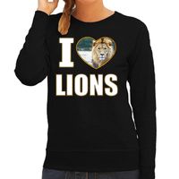 I love lions sweater / trui met dieren foto van een leeuw zwart voor dames