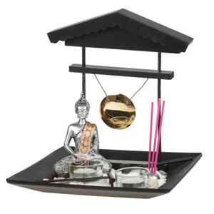 Boeddha zen tuin met waxinelichthouders - zilver - 24 x 26 cm