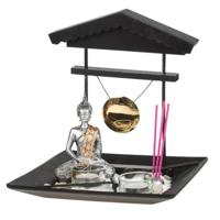 Boeddha zen tuin met waxinelichthouders - zilver - 24 x 26 cm