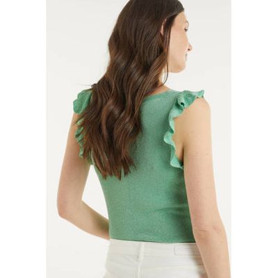 Esqualo fijngebreide top met ruches groen Esqualo fijngebreide top met ruches groen