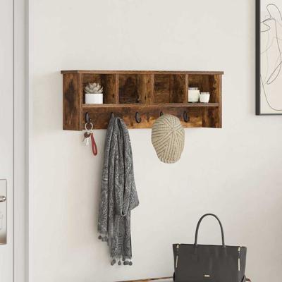 Wandgemonteerde kapstok met plank Gerookt eiken 75 x 16 x 26 cm