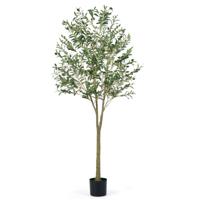 Kunstmatige Olijfbomen 180 cm Hoge Kunstmatige Olijfplanten met Kunststof Plantenbak 1296 Bladeren 72 Vruchten Potplanten voor Binnen
