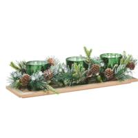 Kerststukje theelichthouders - groen -38 x 12 x 1.5 cm- tafel ornament