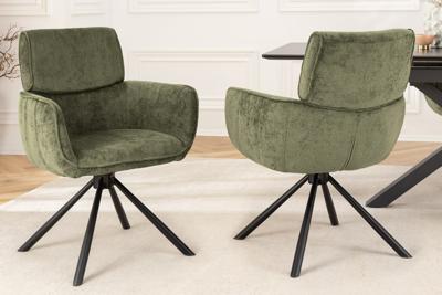Draaibare Retro Stoel UNIEKE Groene Chenille Zwarte Metalen Poten met Armleuning - 46320