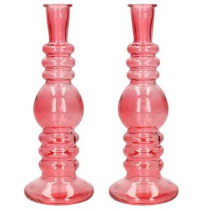 Bloemenvaas Florence - 2x - voor kleine stelen/boeketten - koraal rood glas - helder - D8,5 x H23 cm