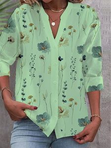 V Neck Casual Loose Buttoned Blouse