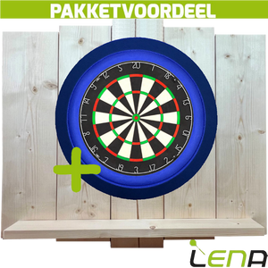 Lena Professional Dartbord + Lena Dartbordverlichting Deluxe Blauw + Lena Wooden Wall Protector